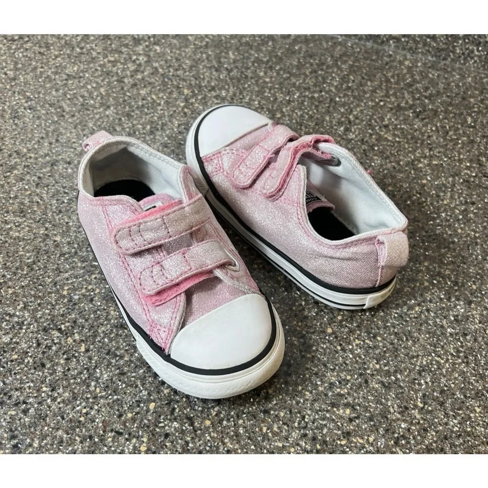 Converse All Star Pink Glitter Canvas Sneaker Toddler Girls Sz 9 Low Top Snap On